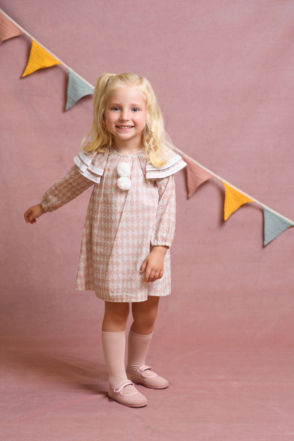 AW25 FOQUE Circo Girls Pink Harlequin Dress