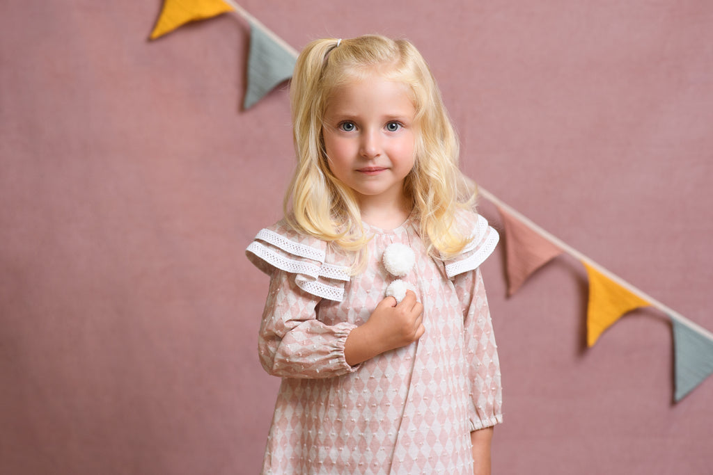 AW25 FOQUE Circo Girls Pink Harlequin Dress