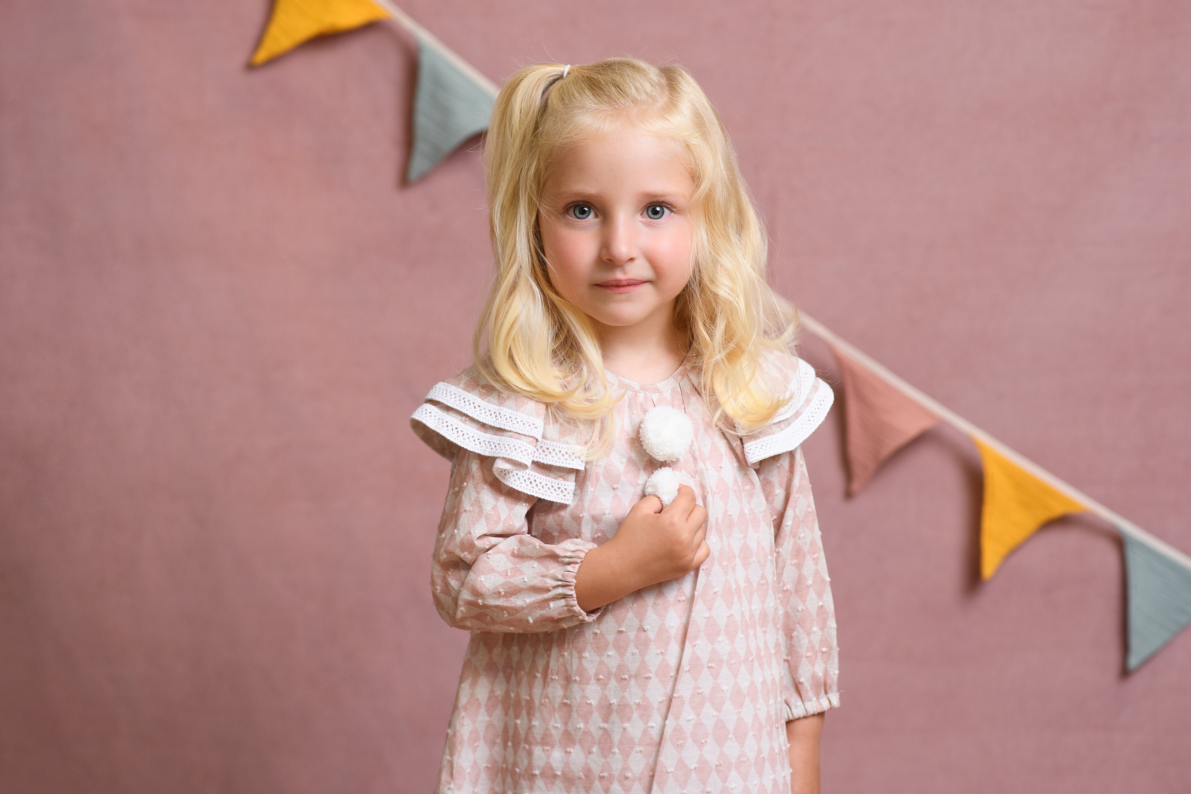 AW25 FOQUE Circo Girls Pink Harlequin Dress