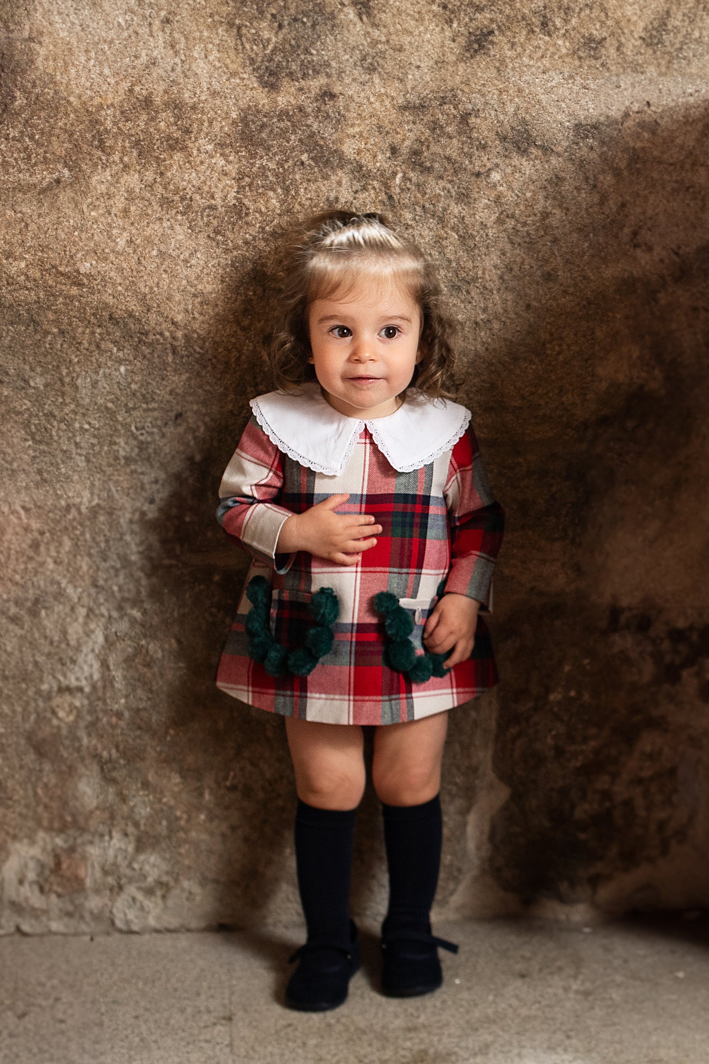 FOQUE Red Tartan Pom Pom Girls Dress & Knickers - 5284