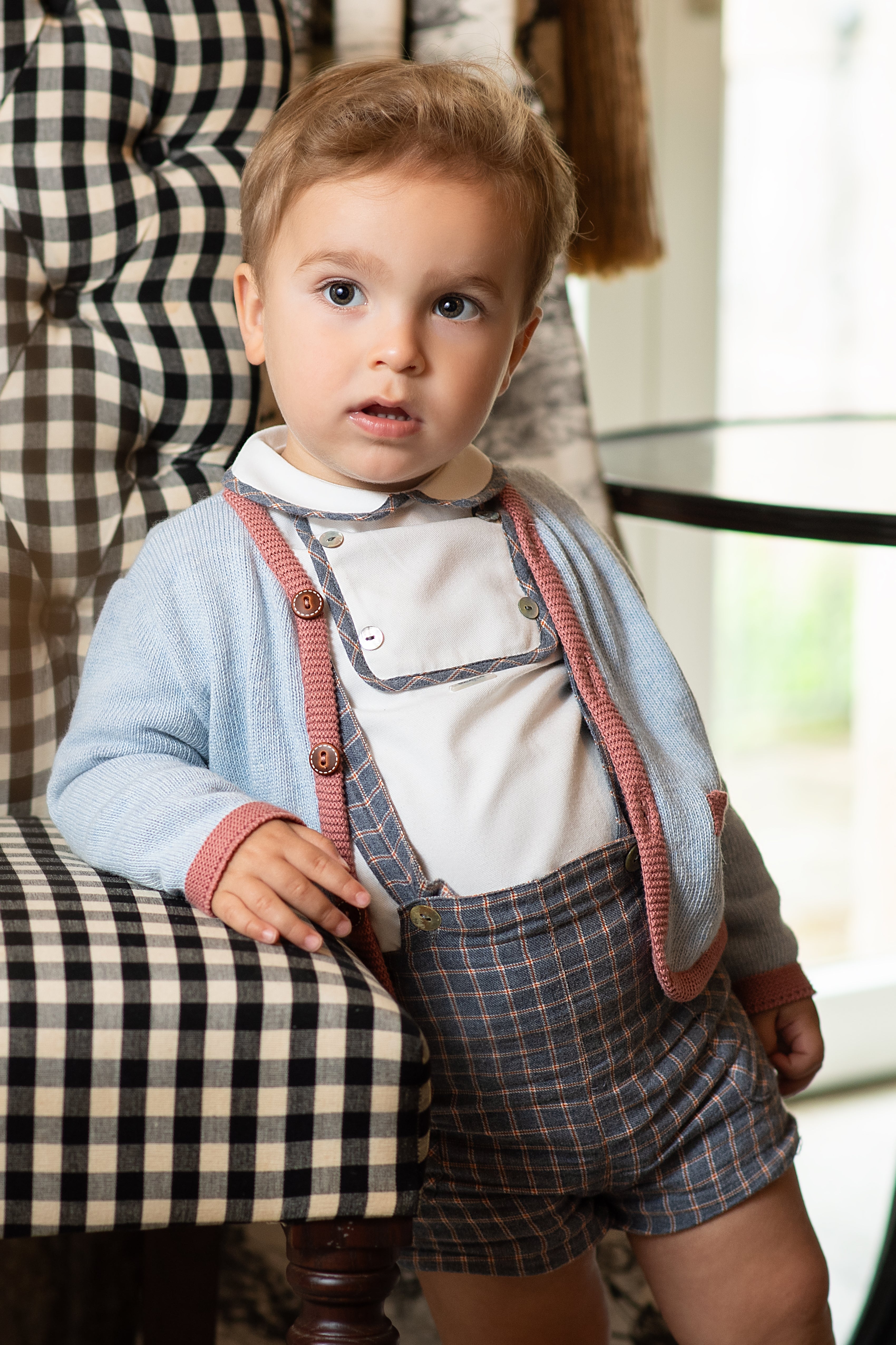 AW24 FOQUE Arcilla Grey Check Boys Short Set with Cardigan - CLEARANCE SALE