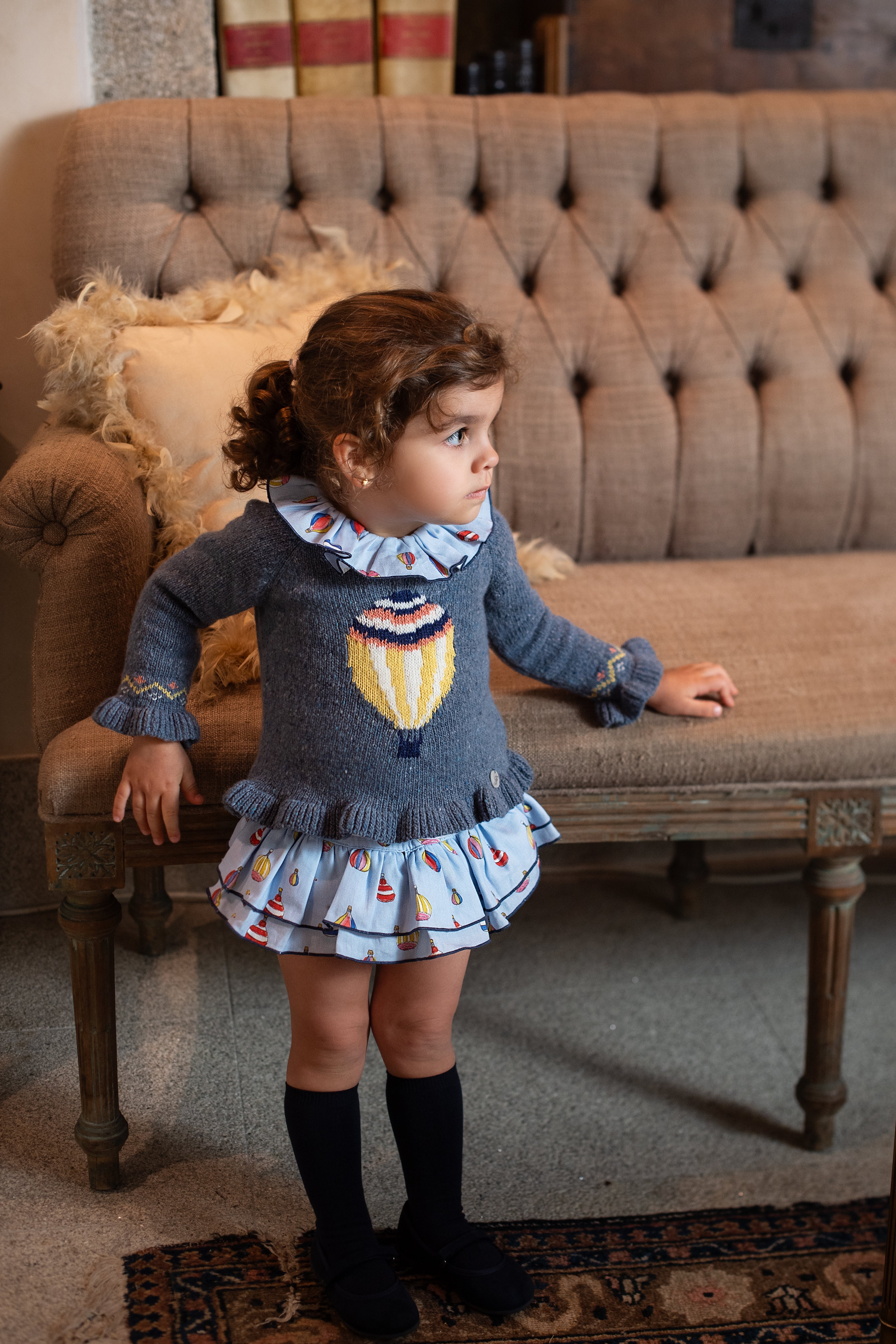 AW24 FOQUE Globos Blue Hot Air Balloon Girls Jam Pant Set - CLEARANCE SALE