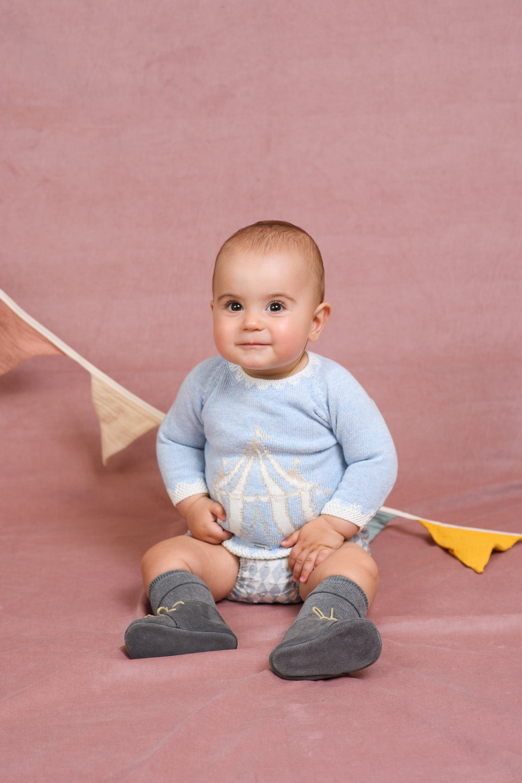 AW25 FOQUE Boys Circo Blue Harlequin Wool & Cashmere Jam Pant Set