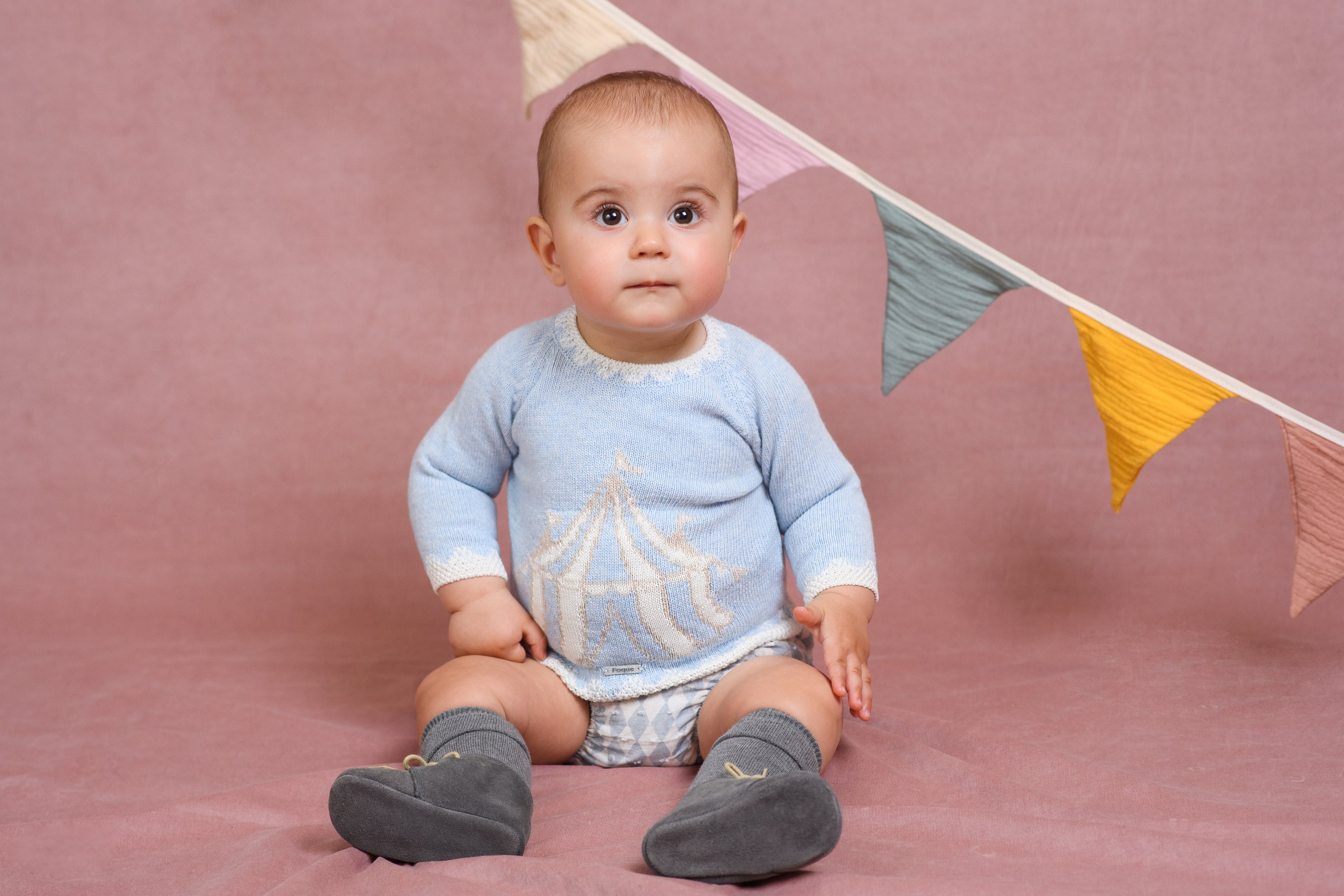 AW25 FOQUE Boys Circo Blue Harlequin Wool & Cashmere Jam Pant Set