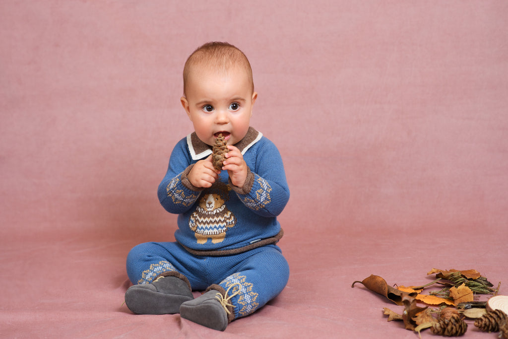AW25 FOQUE La Cabana Boys Blue Bear Knitted Trouser Set