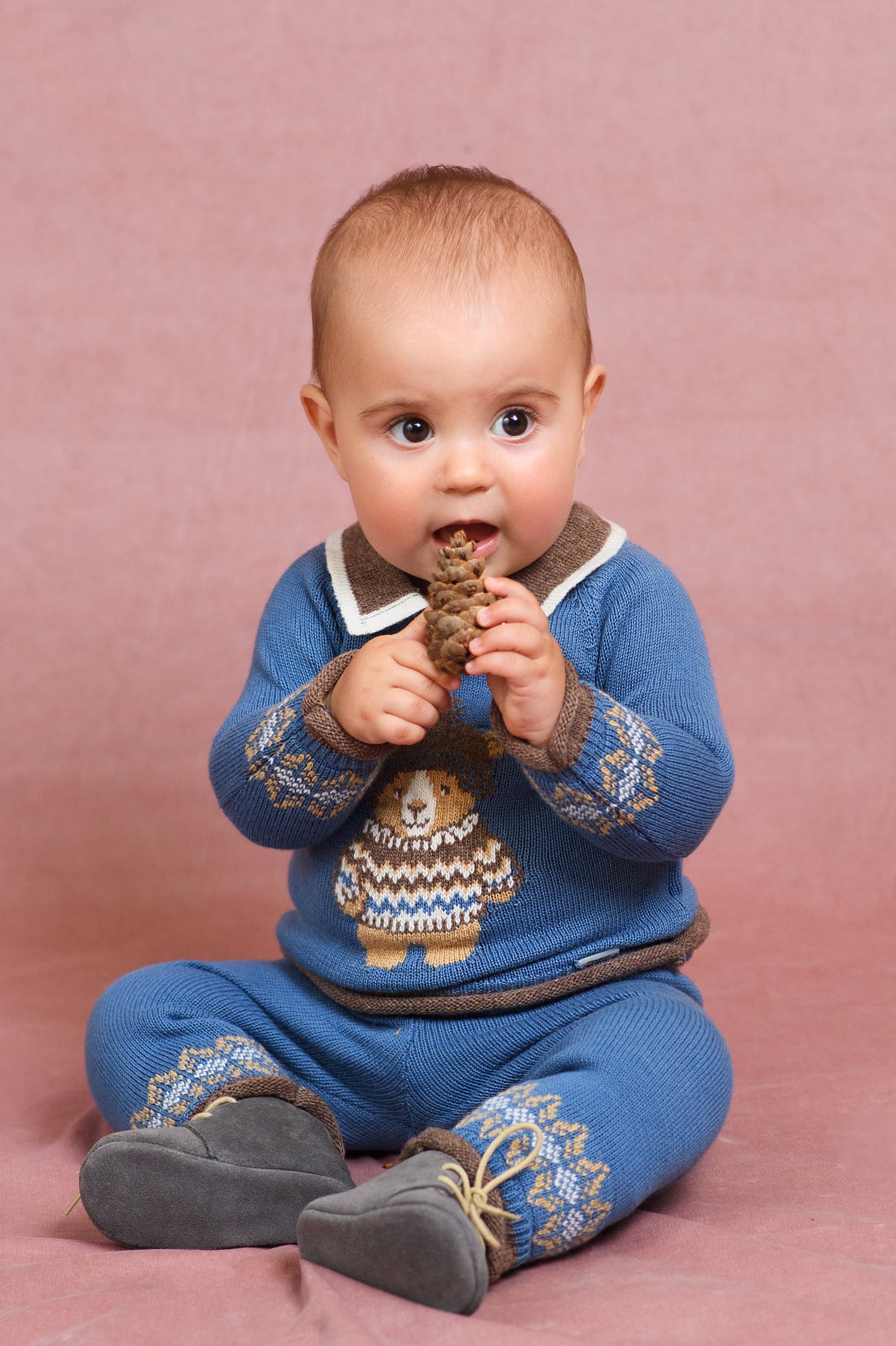 AW25 FOQUE La Cabana Boys Blue Bear Knitted Trouser Set