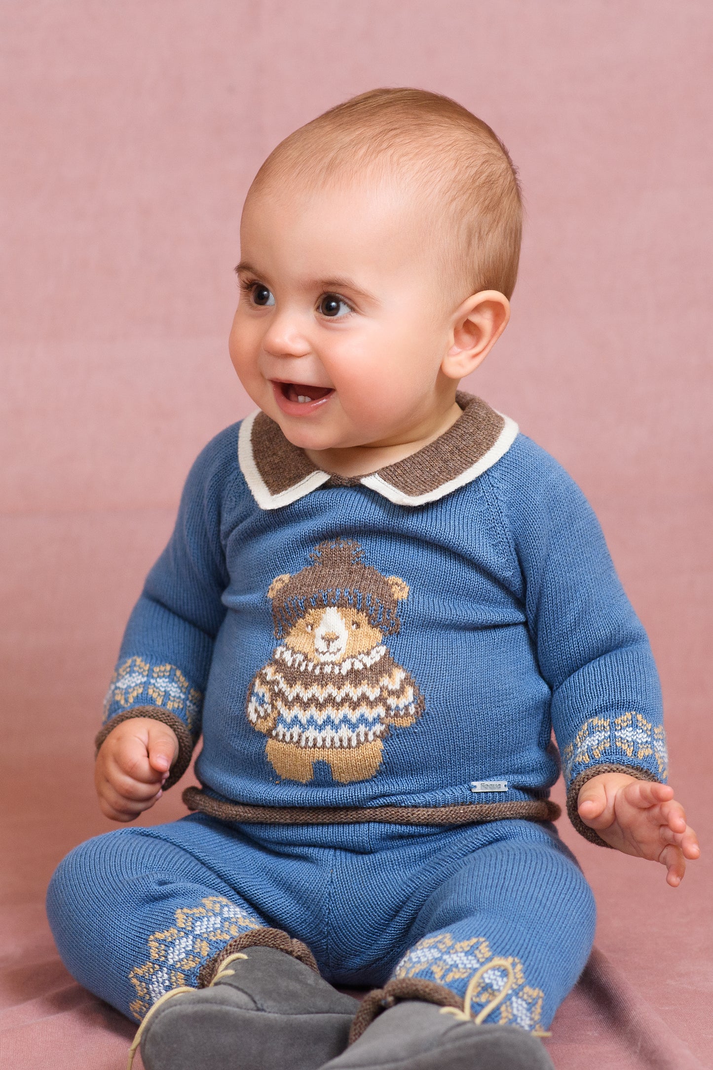 AW25 FOQUE La Cabana Boys Blue Bear Knitted Trouser Set