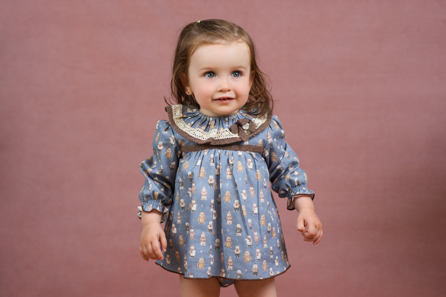 AW25 FOQUE La Cabana Girls Blue Bear Dress & Knickers