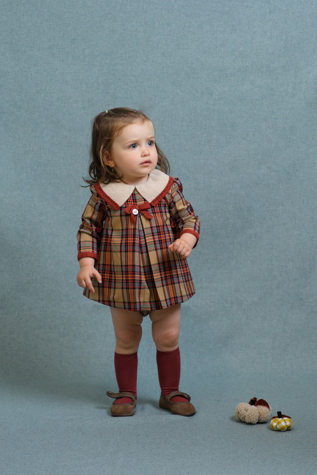 AW25 FOQUE La Calabaza Girls Camel Check Dress & Knickers