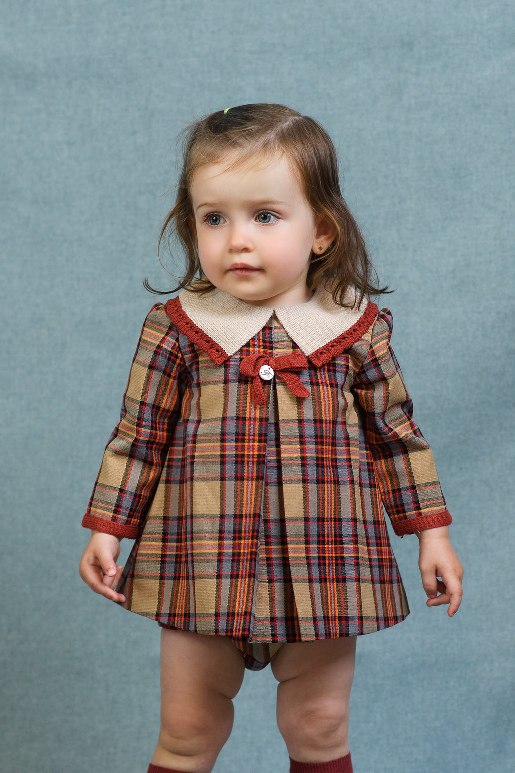 AW25 FOQUE La Calabaza Girls Camel Check Dress & Knickers