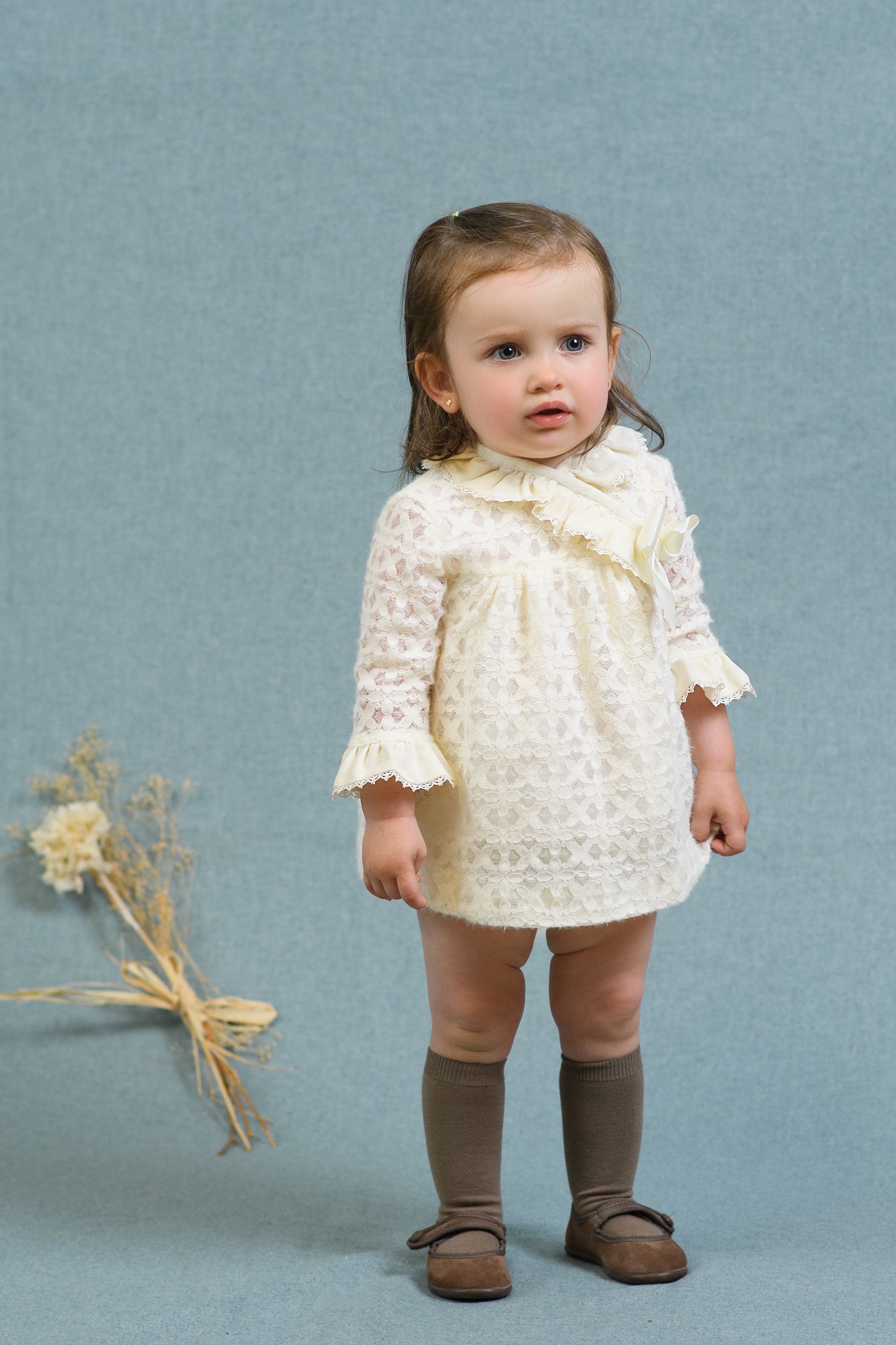 FOQUE AW25 El Teatro Girls Cream Lace Wrap Dress