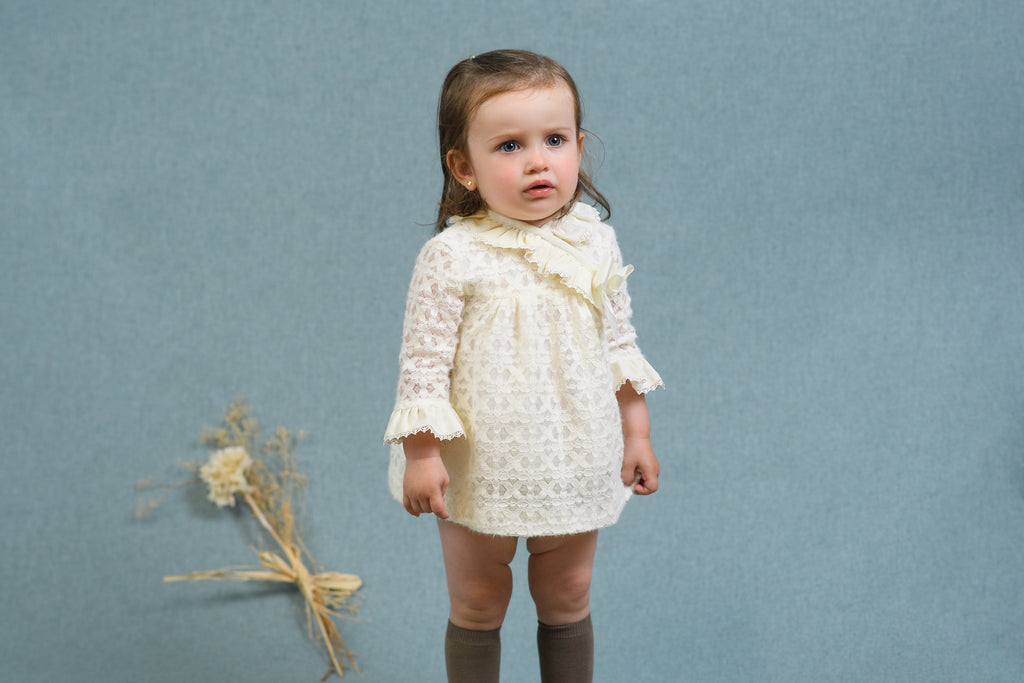 FOQUE AW25 El Teatro Girls Cream Lace Wrap Dress