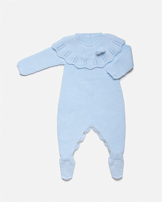 JULIANA LAYETTE Volante Blue Knitted Baby Romper - J8123