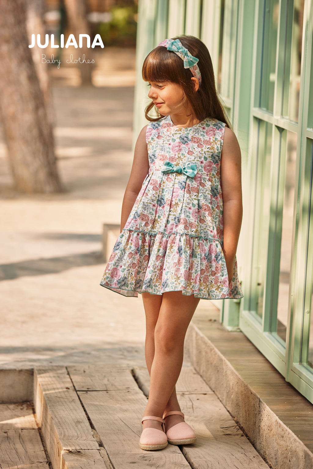 JULIANA Azucar Girls Green Floral Dress - 26148