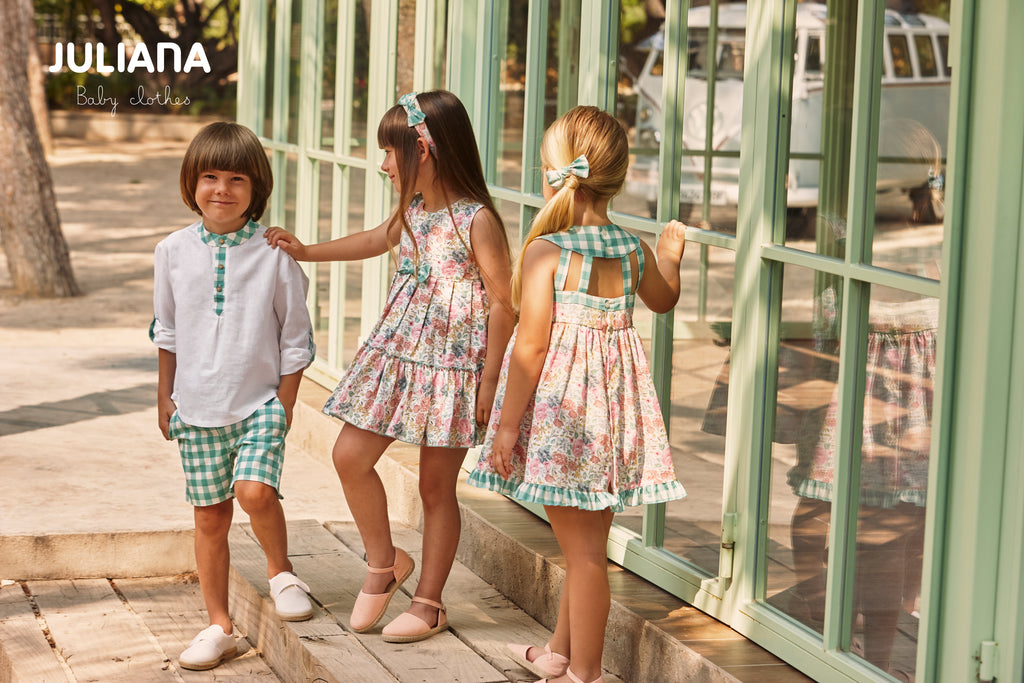 JULIANA Azucar Girls Green Floral Dress - 26148