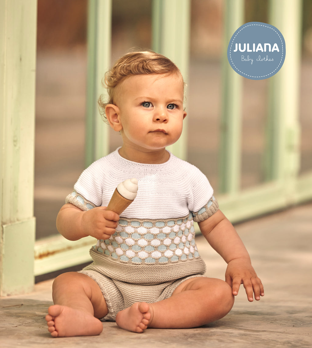 JULIANA Canela Boys Beige & White Knitted Short Set - 26068