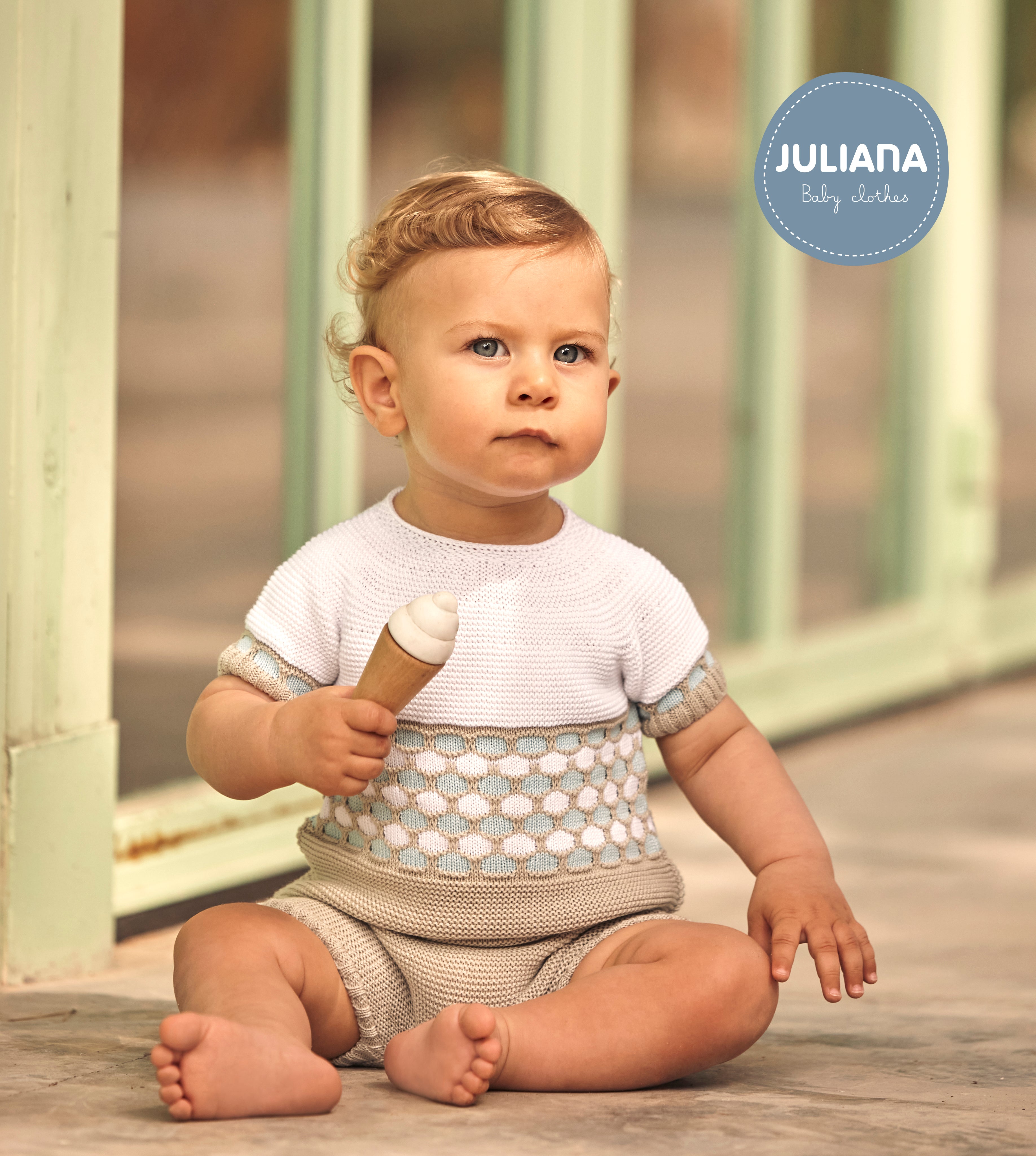 JULIANA Canela Boys Beige & White Knitted Short Set - 26068