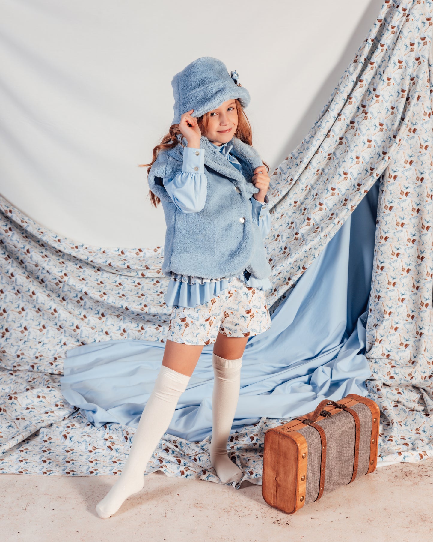 BABINE Cinderella Girls Blue Faux Fur Gilet & Hat - 2713