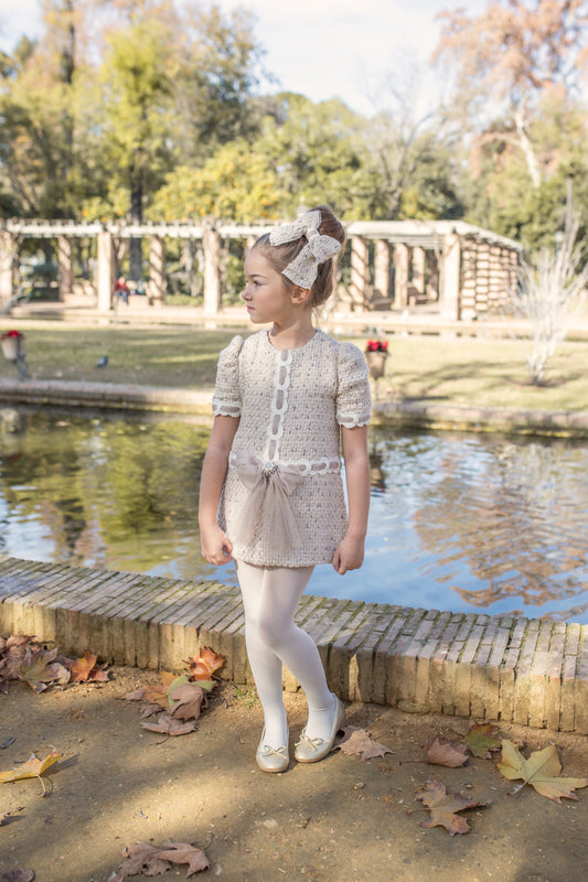 PRE ORDER AW25 NAXOS Camel Tweed Girls Hair Bow