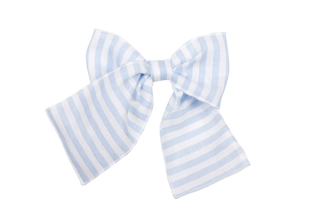 Naxos Carmen girls blue and white striped hair bow on metal clip.
