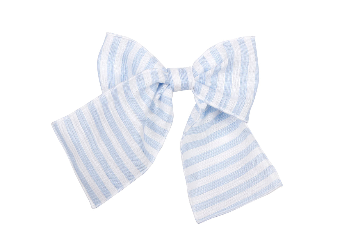 Naxos Carmen girls blue and white striped hair bow on metal clip.
