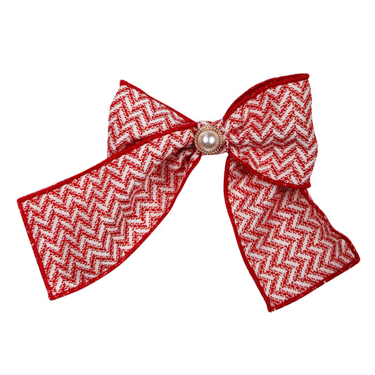 NAXOS Red Herringbone Girls Hair Bow