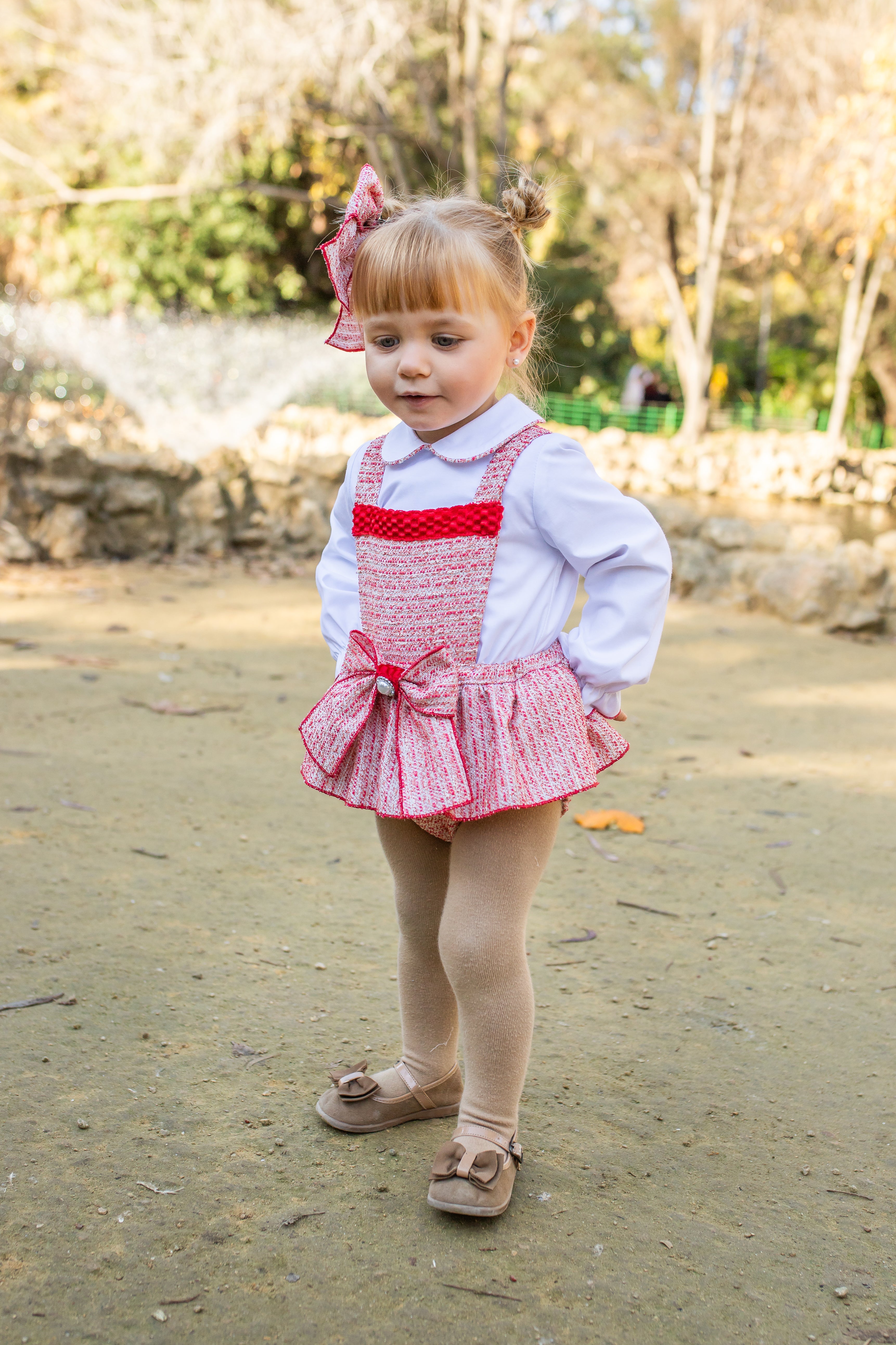 AW25 NAXOS Red Tweed Girls Blouse & Romper - 7607