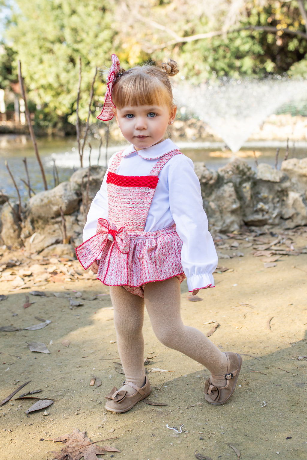 AW25 NAXOS Red Tweed Girls Blouse & Romper - 7607