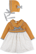 FOQUE Mustard & Grey Girls Knitted Dress & Bonnet