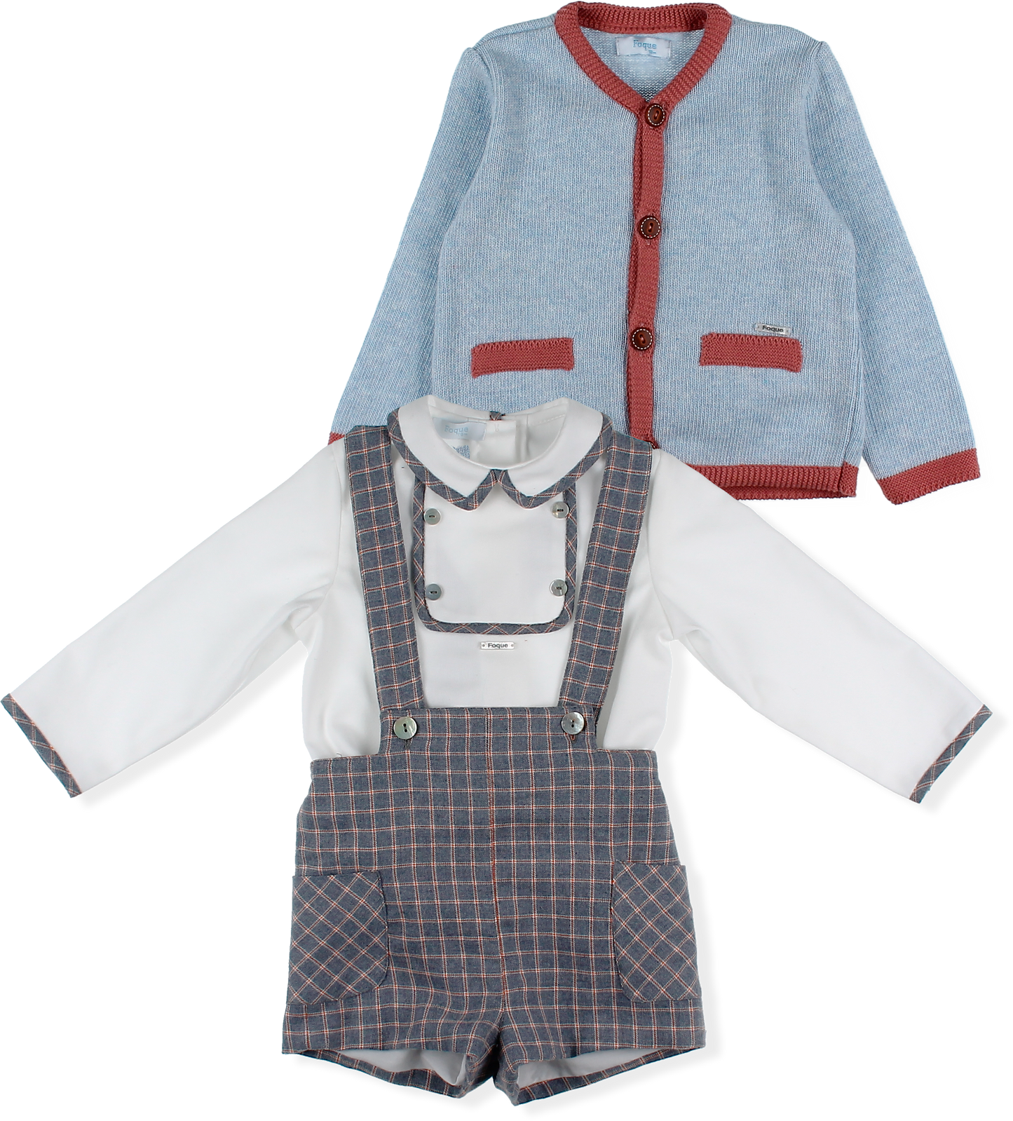 FOQUE Arcilla Grey Check Boys Short Set with Cardigan - 4212