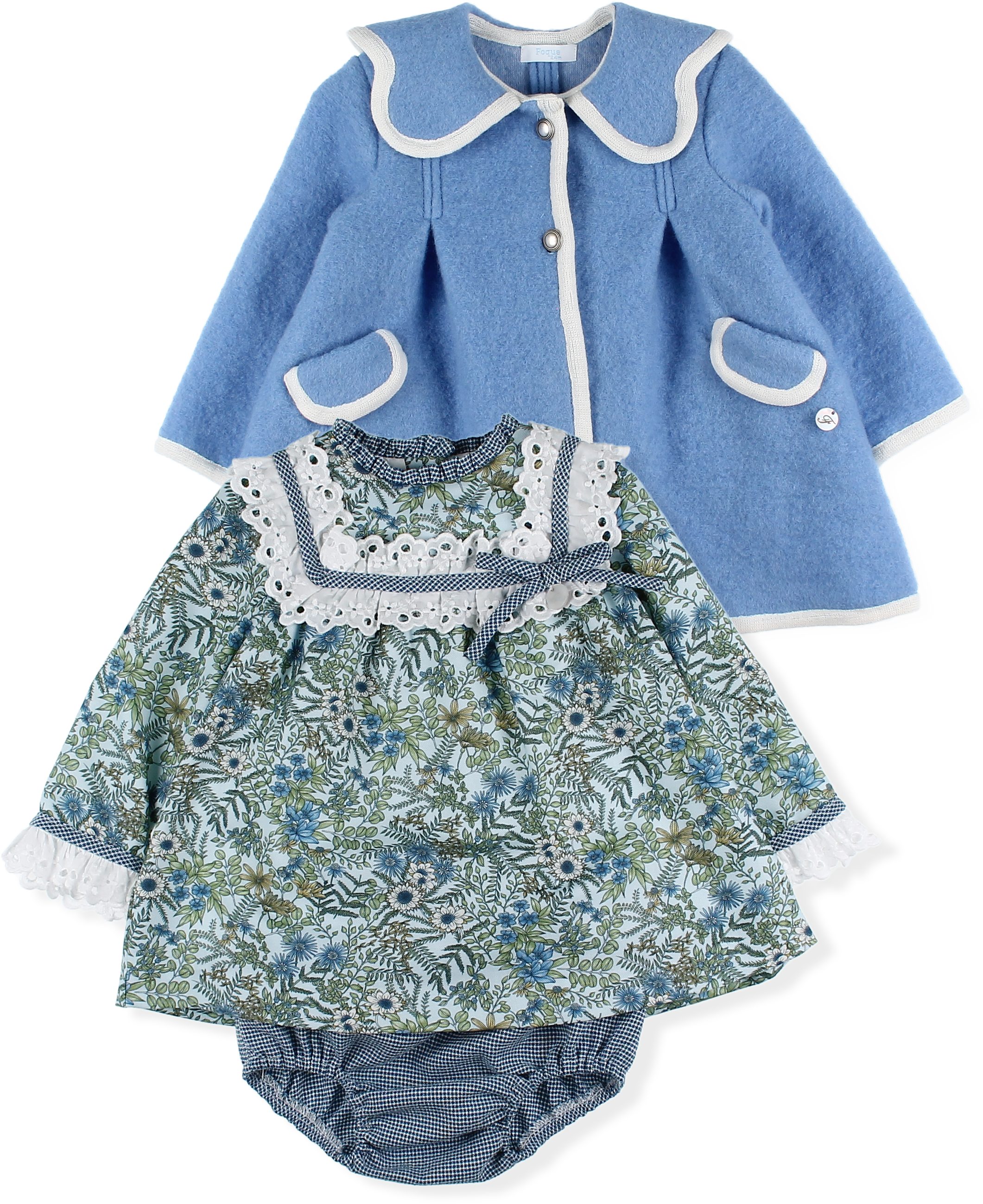 AW24 FOQUE Light Blue Girls Wool Coat - CLEARANCE SALE