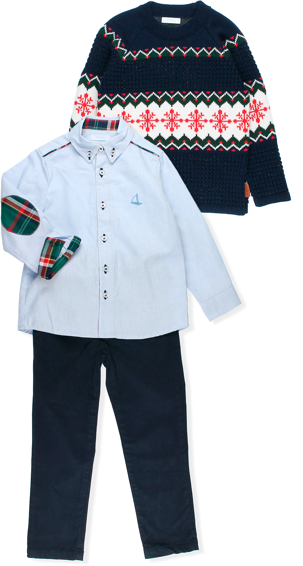 AW24 FOQUE Tartan Boys Navy Shirt & Trousers - CLEARANCE SALE