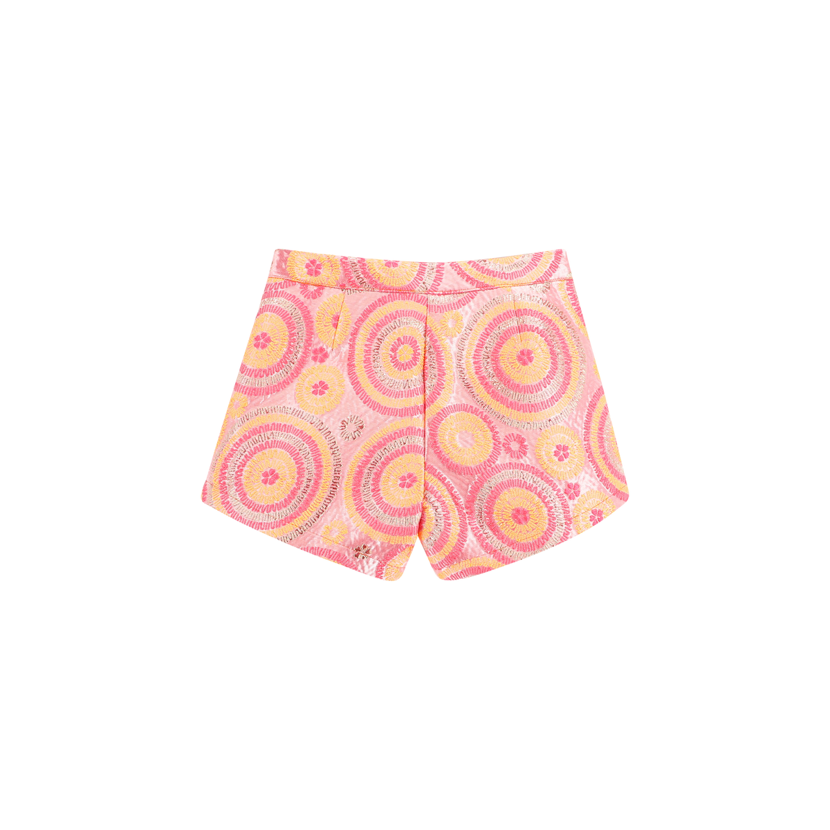 Angel’s Face Laetitia girls pink orange and gold jacquard shorts - back