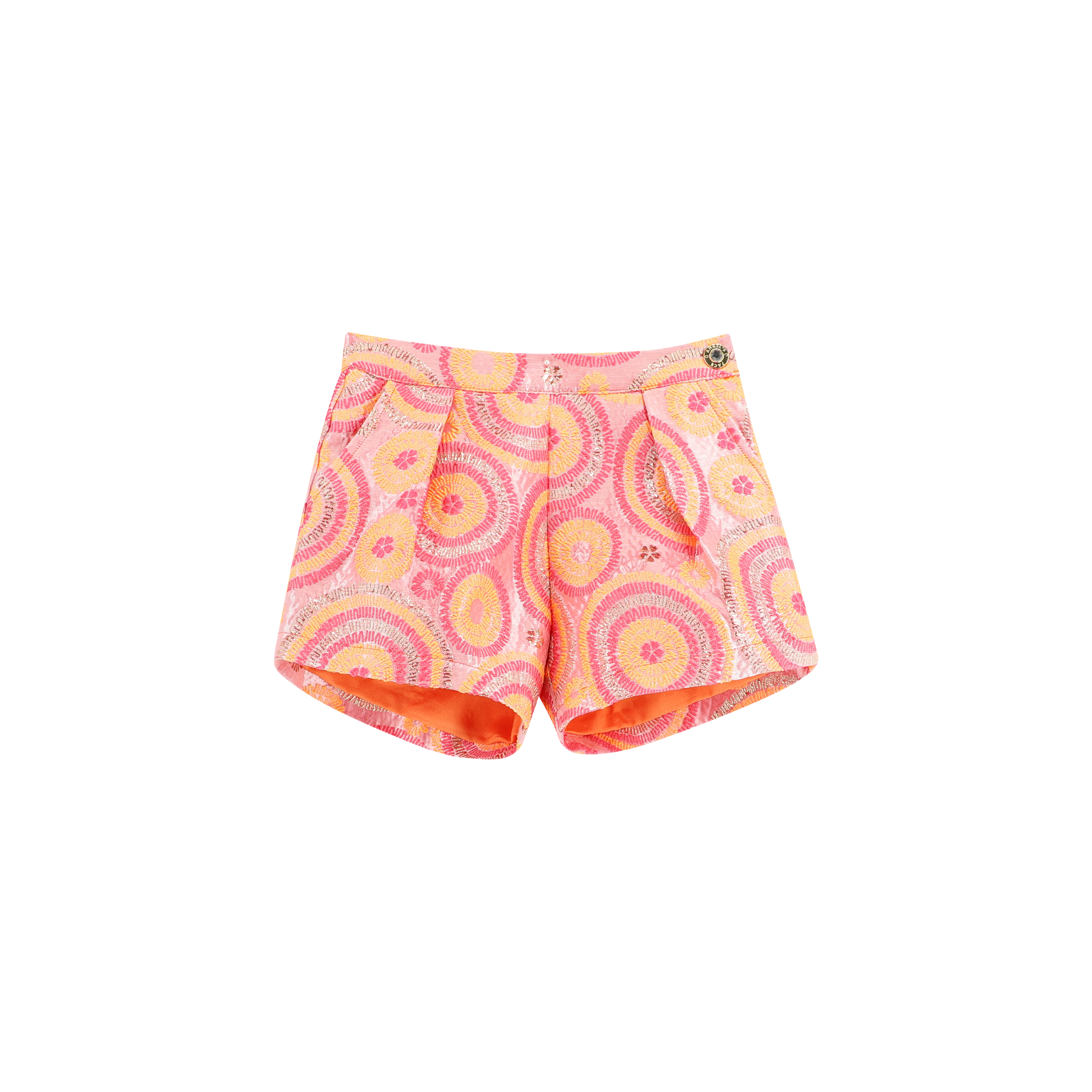 Angel’s Face Laetitia girls pink orange and gold jacquard shorts - front