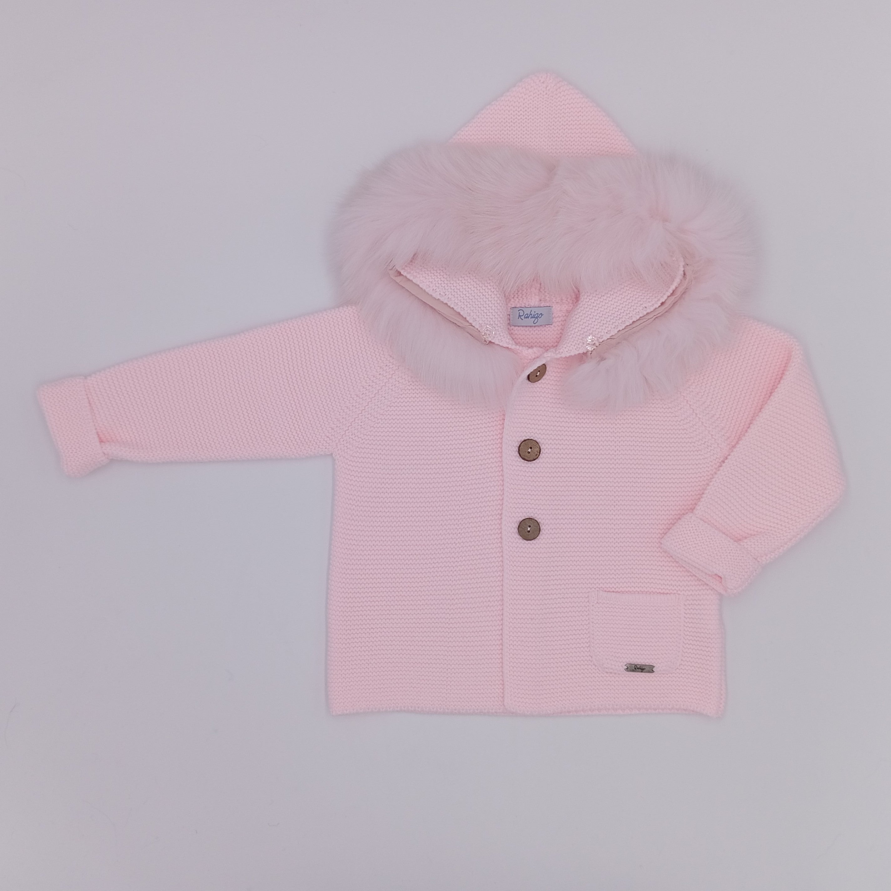 AW25 RAHIGO Baby Pink Knitted Coat with Fur Hood - 252133