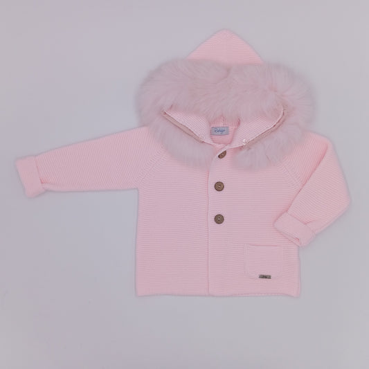 AW25 RAHIGO Baby Pink Knitted Coat with Fur Hood - 252133