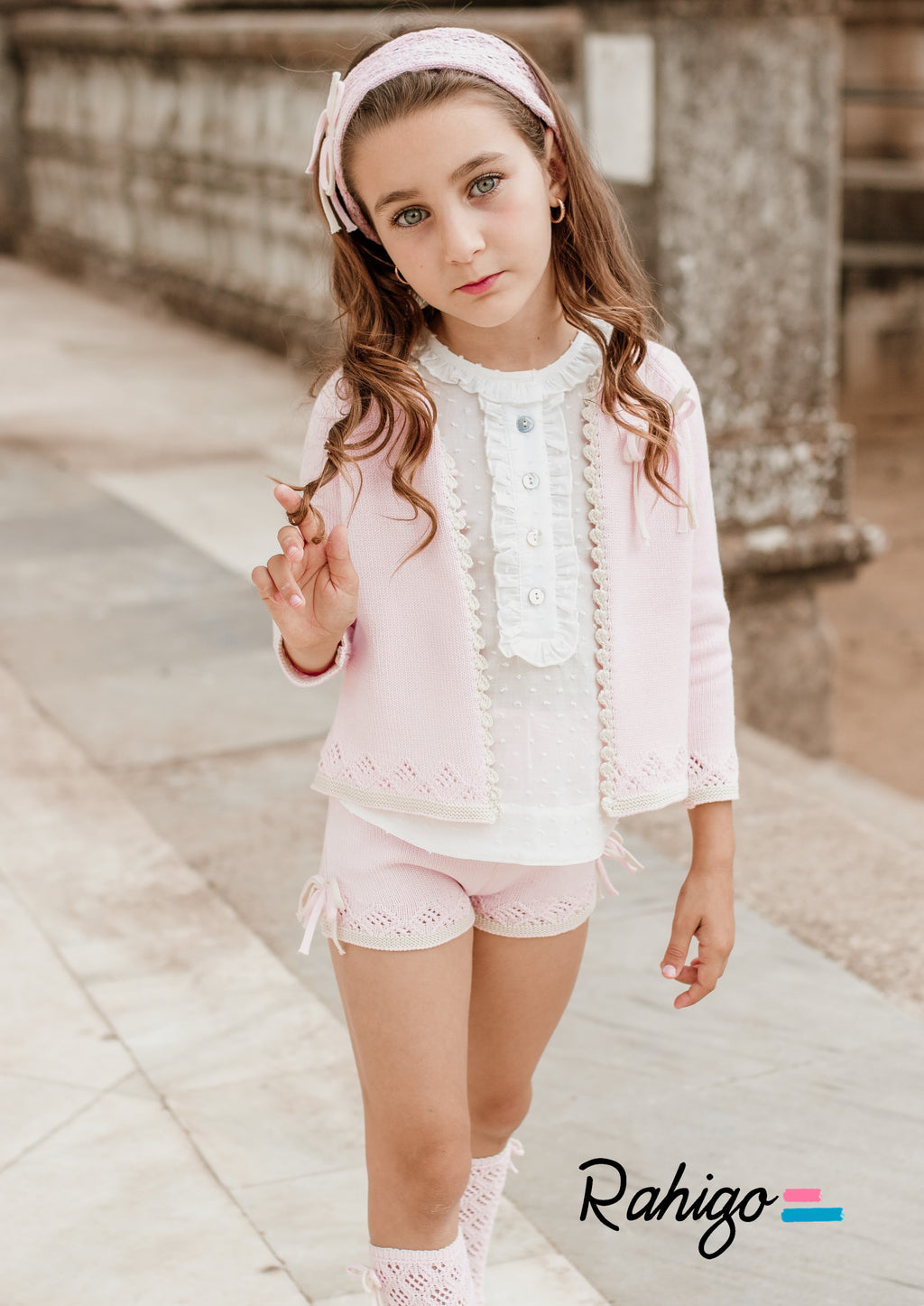 RAHIGO SS24 Pink & Cream Girls Three Piece Short Set - CLEARANCE SALE