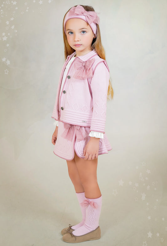 AW25 RAHIGO Pink Girls Skirt Set with Cardigan - 25279