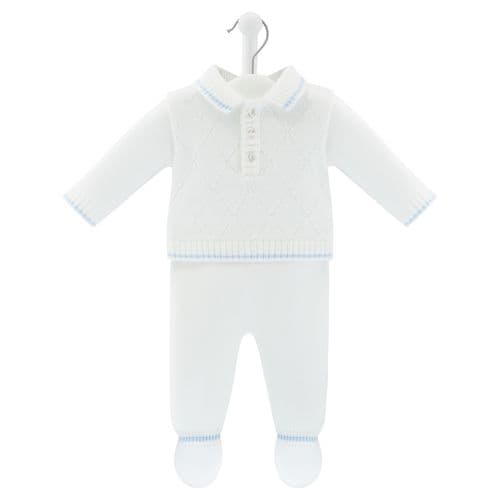 DANDELION Baby Boys Polo White & Blue Knitted Set