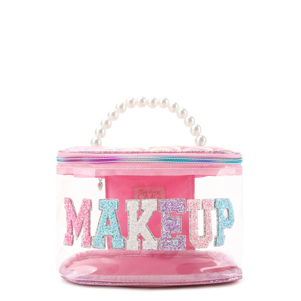 OMG Accessories Makeup clear pearl handle glam bag