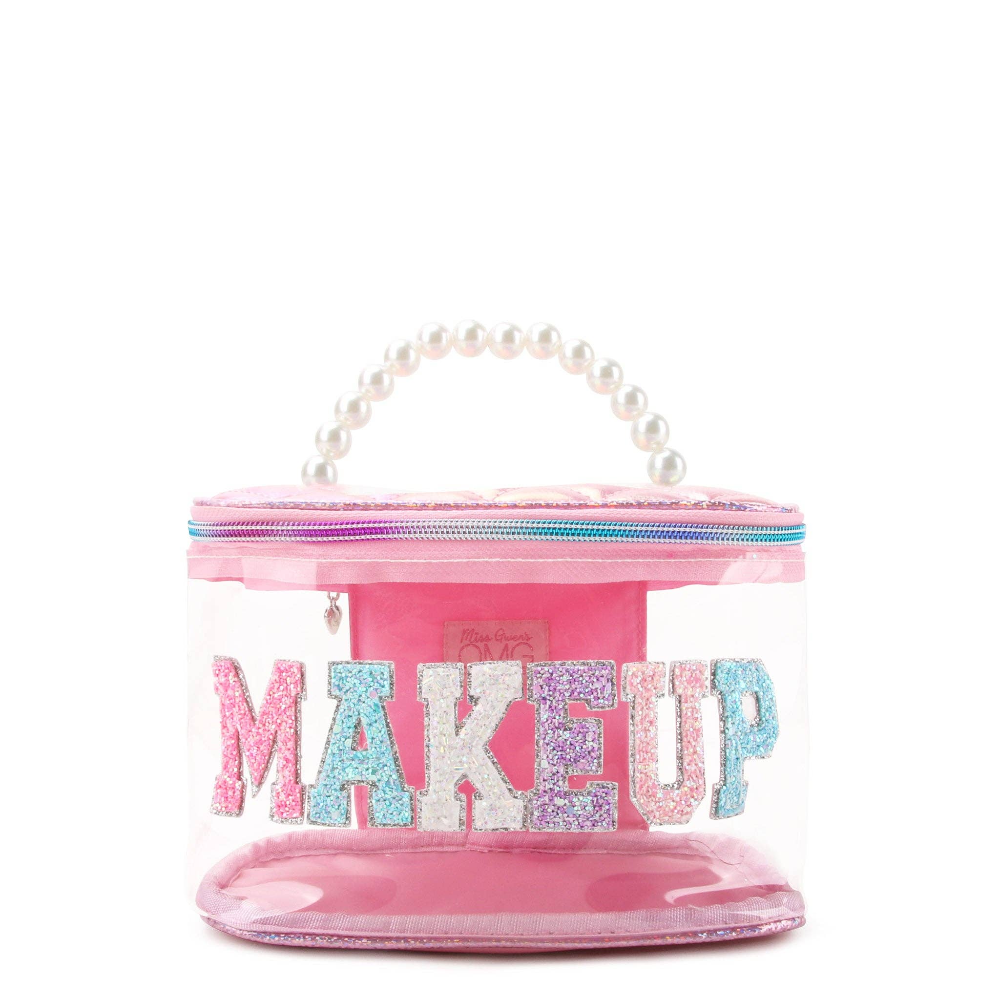 OMG Accessories Makeup clear pearl handle glam bag