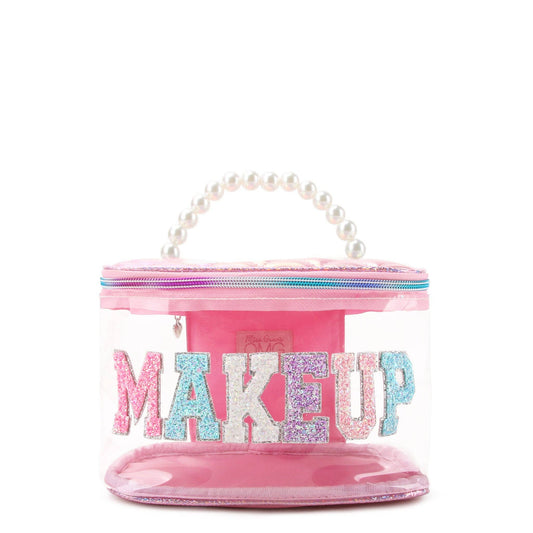 OMG Accessories Makeup clear pearl handle glam bag