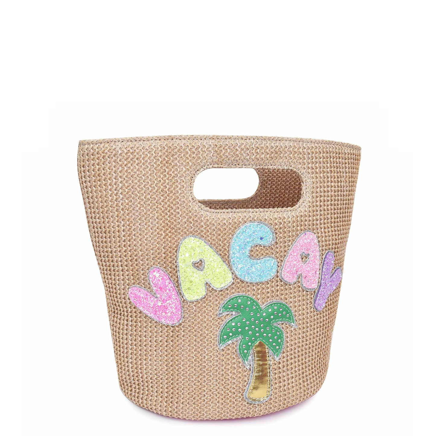 OMG ACCESSORIES 'Vacay' Patched Straw Top-Handle Mini Tote Bag