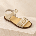 Andanines Beige Pearl patent leather girls Greek Key sandals