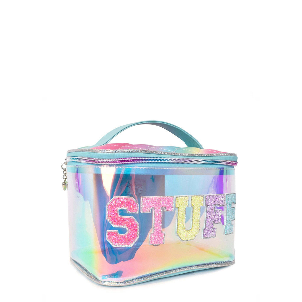 Detail view of OMG Accessories Stuff blue clear glam bag