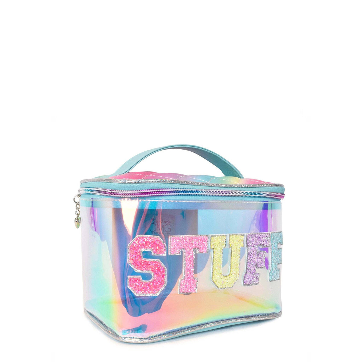 Detail view of OMG Accessories Stuff blue clear glam bag