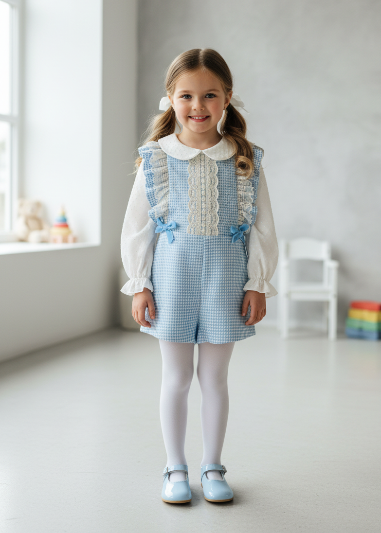 BABINE Blue Dogtooth Girls Blouse & Playsuit