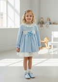 BABINE Blue Dogtooth Girls Dress - Room Background