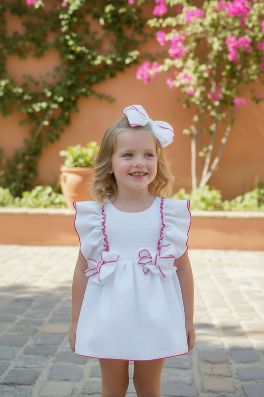 Babine Clara Girls White & Cerise Pink Dress & Knickers