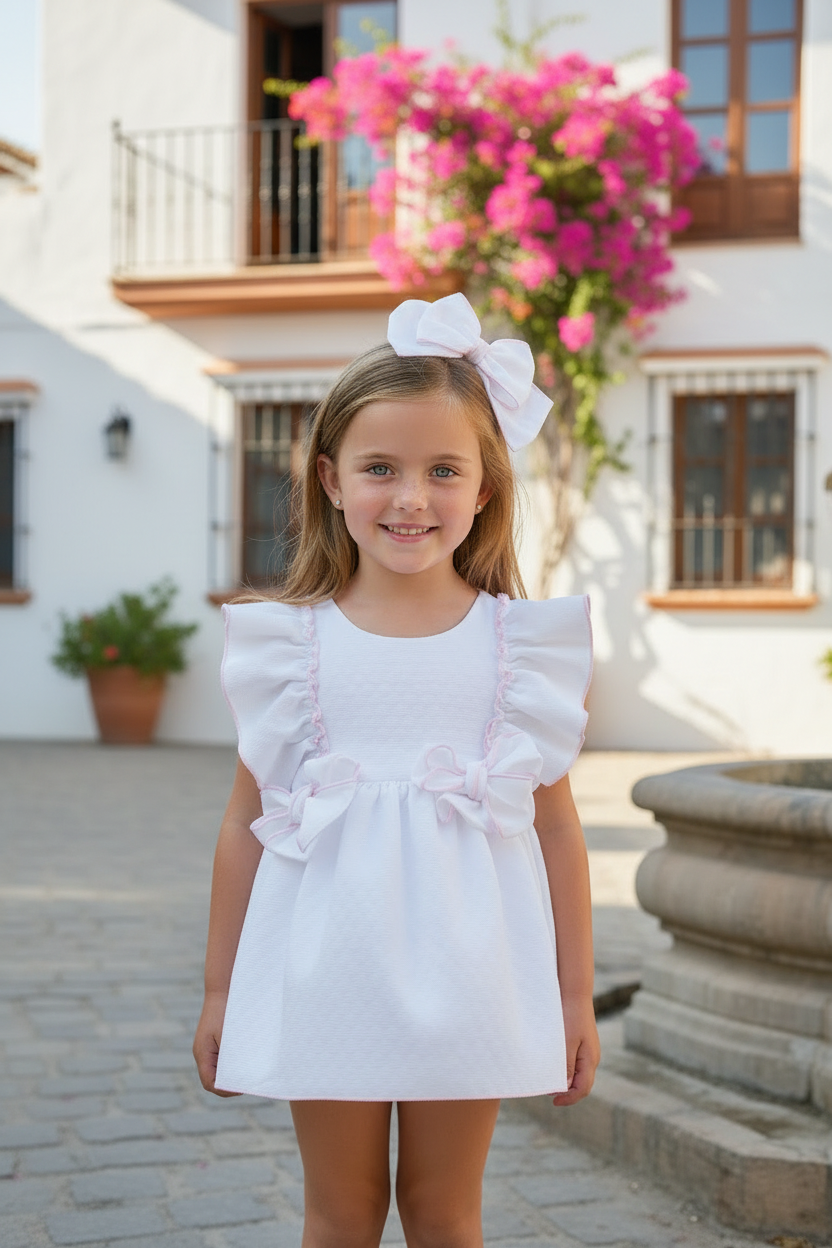 BABINE Clara Girls White & Pink Dress & Knickers - 2622023